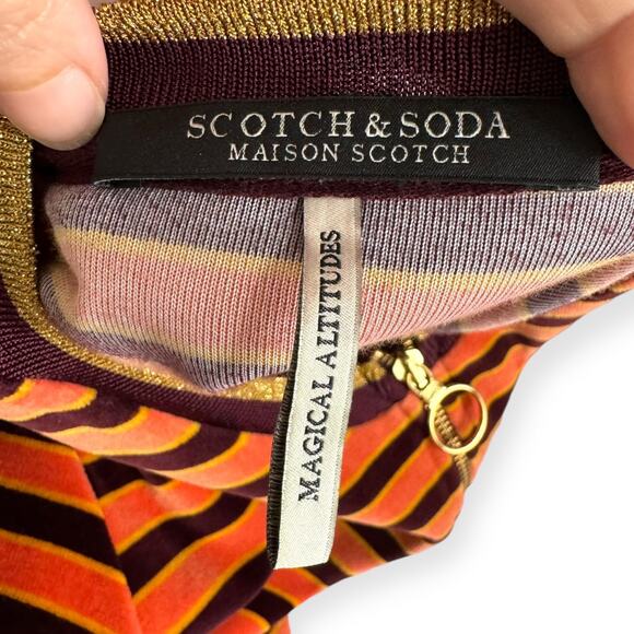 Scotch & Soda Brown and Orange Velour Retro Striped Shirt Dress Women's Size XS - Picture 8 of 10